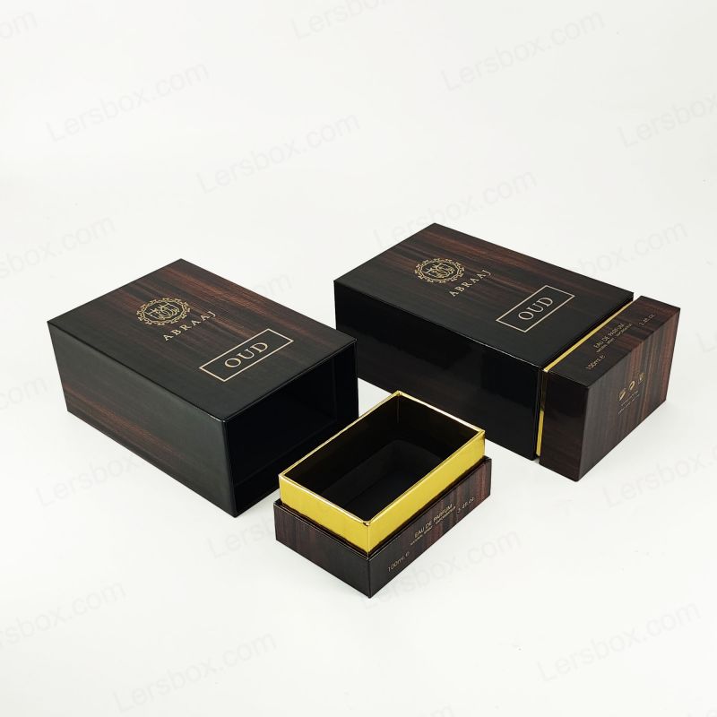 Håndlaget stiv parfymeemballasje med gullfolie detaljering og EVA -skuminnsats HP019