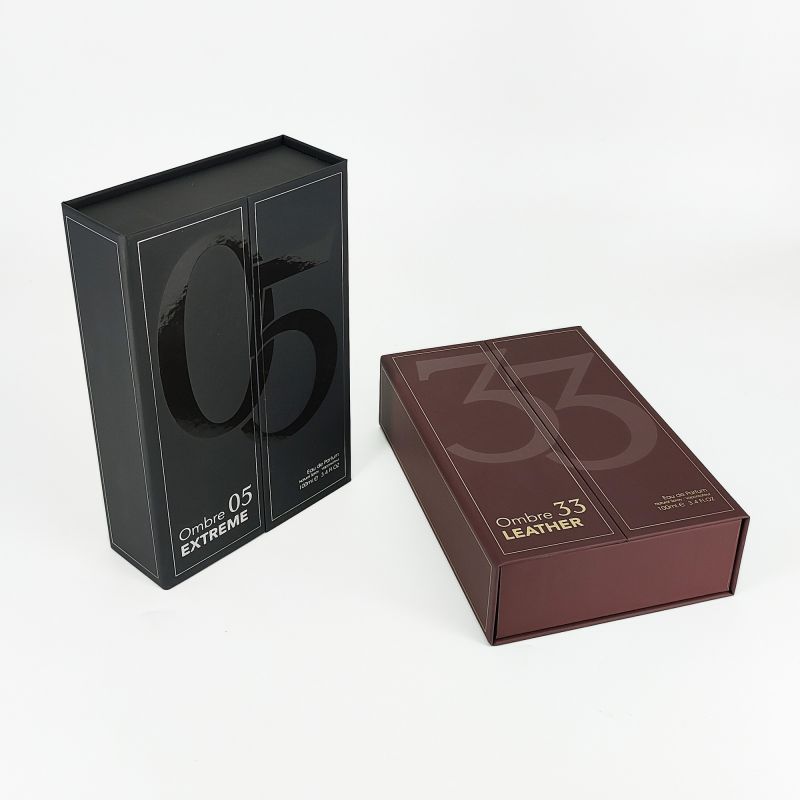 Håndlaget stiv parfymeemballasje med gullfolie detaljering og EVA -skuminnsats HP019