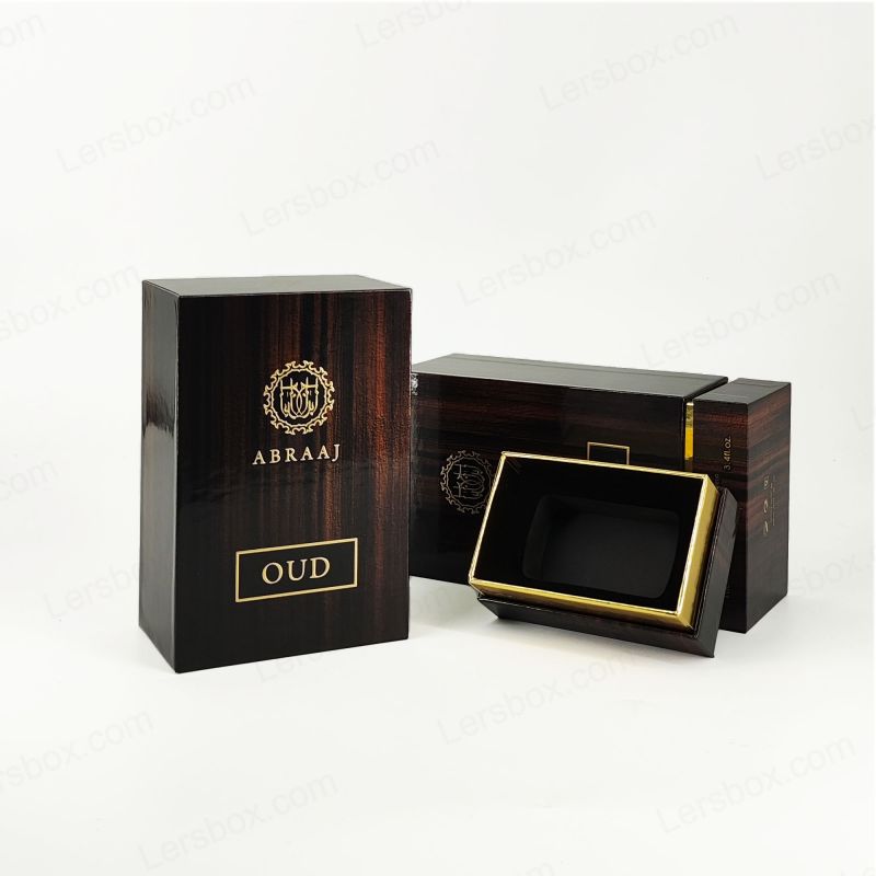 Håndlaget stiv parfymeemballasje med gullfolie detaljering og EVA -skuminnsats HP019