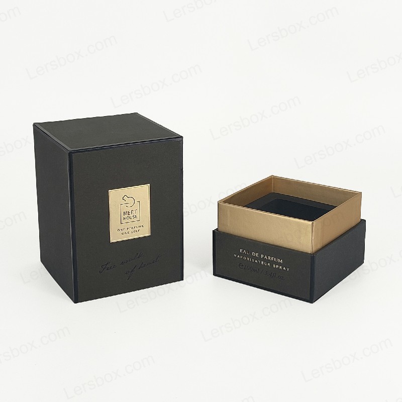 Gullfolie Perfume Box med stivt lokk, base og EVA -skumbrett for luksuriøs skjerm HP034