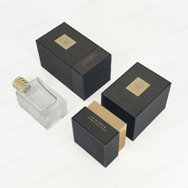 Gullfolie Perfume Box med stivt lokk, base og EVA -skumbrett for luksuriøs skjerm HP034