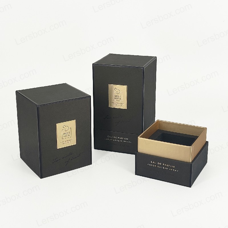 Gullfolie Perfume Box med stivt lokk, base og EVA -skumbrett for luksuriøs skjerm HP034